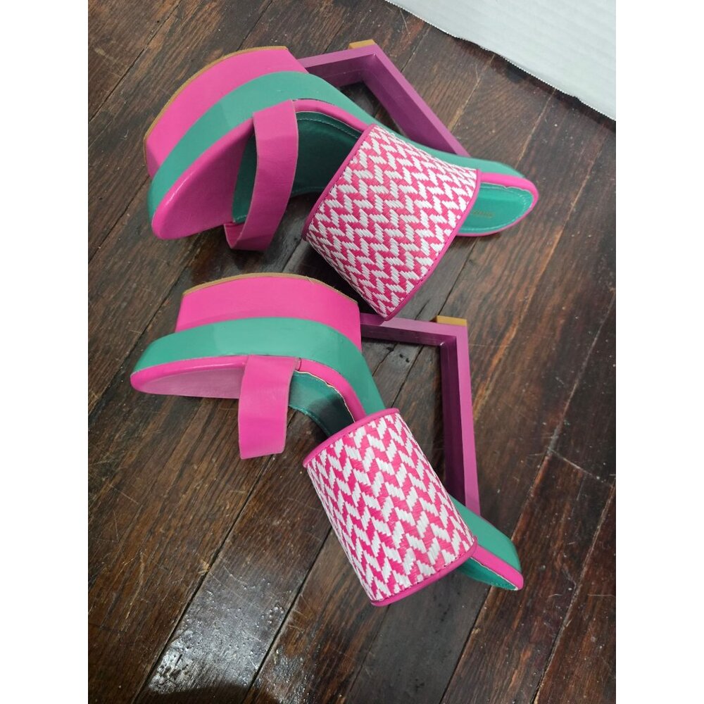Pink & Teal Platform Heel Slide Sandals - Picture 6 of 9